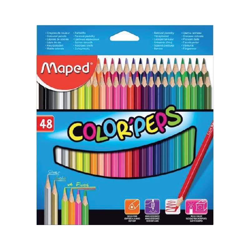 Lápis de cor triangular mapa -maxados, cores variadas, pacote de 48