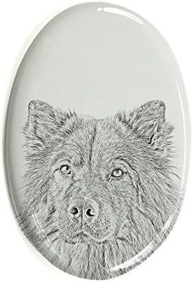 EURASIER, lápide oval de azulejo de cerâmica com a imagem de um cachorro