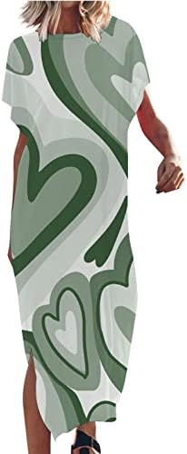 Vestido maxi impressa em tinta de tinta, feminino de praia casual de férias de férias longas vestidos longos de manga