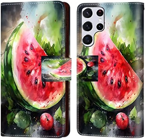 Caso da carteira azul de Shencang para Samsung Galaxy S22 Ultra Caso Designer Watermelon Art-21 Flip Phone Case Folio Credit Cartter