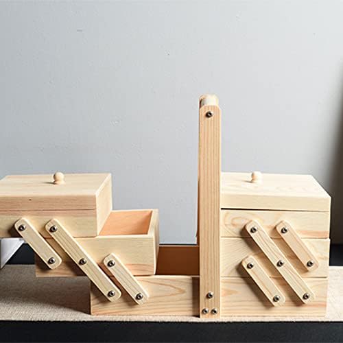 Caixas de armazenamento de caixa de costura de madeira estojo de cosméticos com alça de madeira recipiente de madeira