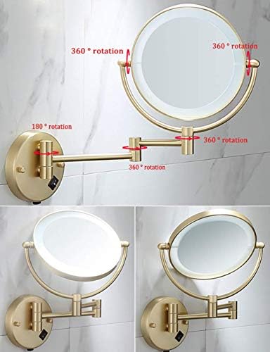 Espelho de maquiagem montado na parede larro estendendo dobramento de dupla lateral banheiro cosmético espelho de barbear 360 ° giratório
