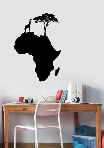 África mapa silhueta vinil parede decalque girafa árvore adesiva de animais savanah decorações de geografia de arte