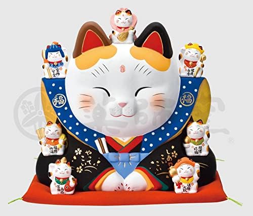 Yakushigama 7656 Nishikaisai sete Deus sortudo Lucky Lucky Maneki Cat No. 16, Melhor Luck, Feng Shui Figure, Interior,