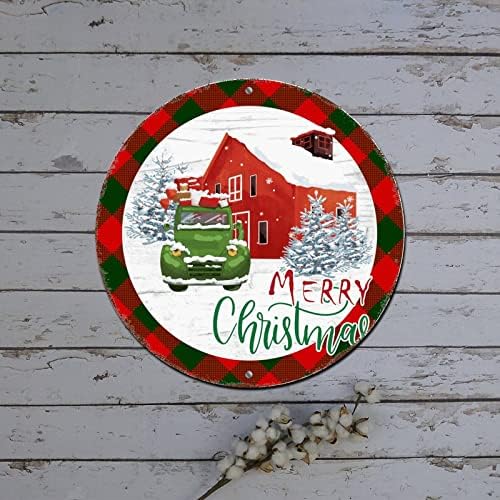 Christmas Wreath Signs Santa Claus Xmas Caminhão de inverno Pintura redonda redonda de lata de metal búfalo Verifique