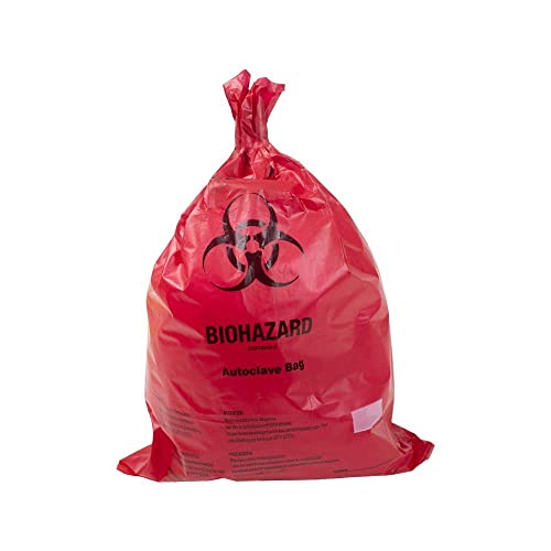 Sacos de resíduos do United Scientific ™ Biohazard, 42 x 42 , 74 litros, sem sacos de vazamento - símbolo biológico para disposição de resíduos infecciosos seguros. Ótimo para contêineres de laboratório, swabs, almofadas, luvas