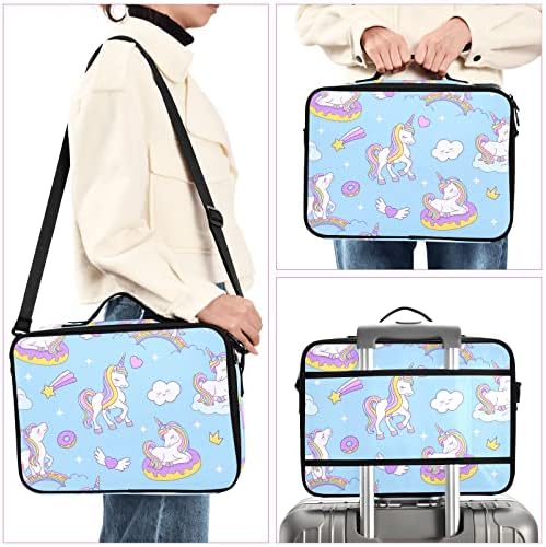 Innwgogo Unicorn Blue Rainbow Cosmetic Saco para mulheres Viagem Bolsa de higiene pessoal com alças Bolsa de maquiagem de alça