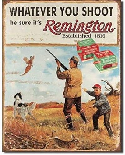 Sronngmao Remington, o que você atira em caçar rifle de rifle angustiado Retro Vintage Look Metal Tin Sign 8x12in novo