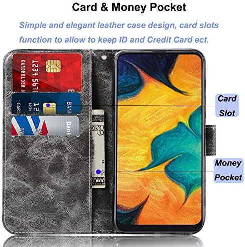 Case Galaxy A30, Caso Galaxy A20 para meninas, capa de telefone de folha de fólio de couro Zoeirc PU com slots de cartão e Stand para