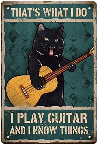 Gato gleland tocando guitarra vintage metal lata signo de arte poster retro metal parede de metal sinais de lata decorativa 8 × 12