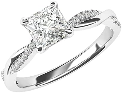 Sólido 14k de ouro branco 4-Petite Petite Twisted Vine 1Ct Princess Cut simulado anel de noivado de diamante