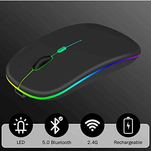 2.4 GHz e mouse Bluetooth, Mouse LED sem fio recarregável para Lenovo Tab 2 A7-30 também compatível com TV / laptop