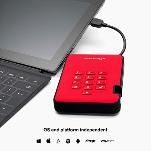 ISTORAGE DISKashUR2 HDD 5TB vermelho-disco rígido portátil seguro-protegido por senha, pó e água, portátil, criptografia de