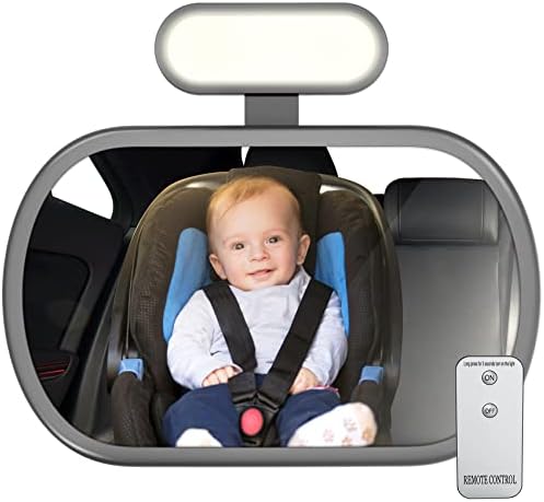 Espelho de carro bebê joydow com luz noturna, vista cristalina larga 360 ° ajustável, testado em colisão e à prova