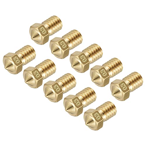 DMIOTECH 10 pacote de pacote 0,3 mm 3D Bocal de bronze para impressão M6 para extrusora de 2 mm, filamento de 1,75 mm