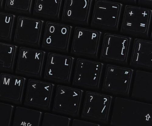 Etiquetas de teclado de programador polonês em fundo transparente com letras brancas