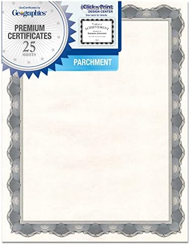 Certificados de pergaminho geográfico, 8 1/2 x 11, Crown Silver, pacote de 25