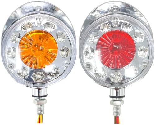 All Star Truck Parts] 2pc Amber/Red 28 LED Double Face Stud Pedestal Fender Stop Turn Turn Light Para trailer de