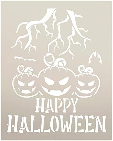 Feliz Halloween com abóboras e morcegos assustadores estêncil por Studior12 - Selecione Tamanho - EUA Made - Craft Diy Spooky