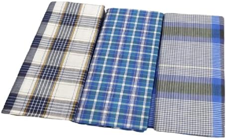 algodão com seleção de cheques lungi, Kerala Lungi - pacote de 3 - verificação média kaily munde - a cor são variadas por Índio