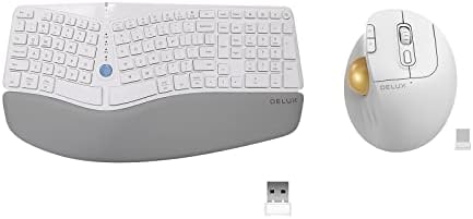 Teclado ergonômico sem fio Delux GM901D e ERGO Trackball Mouse MT1 White