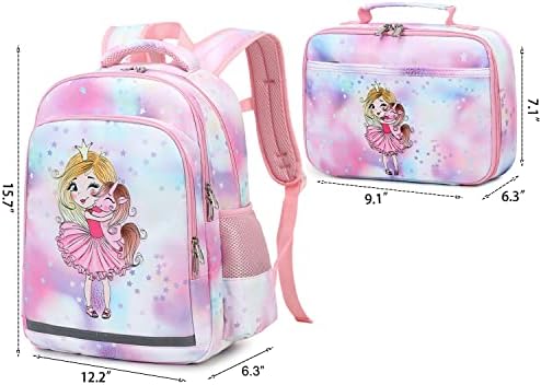 Mochilas infantis YCBB para meninas Princess e Unicorn School Backpack Set With Lunch Bag Bag Lightweight Preschool Gindergarten