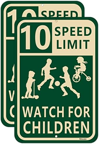 Crianças lentas jogando limite de velocidade de sinal 10 mph 18 x 12 vigia para crianças sinais de crianças no tráfego de tráfego de tráfego metal ferrugem reflexiva alumínio
