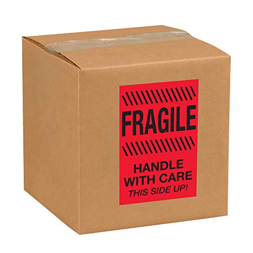 Lógica de fita TLDL1187 Etiquetas, Fragile - Handle With Care - este lado para cima, 4 x 6, vermelho fluorescente, 1 rolo de 500