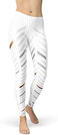 Leggings brancas para mulheres calças de treino feminino de cintura média com estampas de listras esportivas