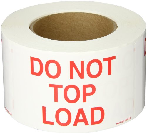 Aviditi Tape Logic 3 x 5, Não carregue a carga superior Red/White Aviso Adesivo, para envio, manuseio, embalagem e movimentação