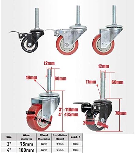 Caster de parafuso de 3 polegadas com freio, roda universal M1260 parafuso | Máquina de 3 polegadas Rastors | Acessórios