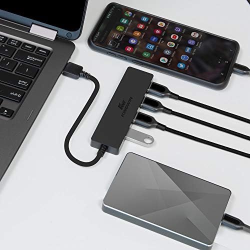 Kingwin USB Hub 4 Port USB 3.0 Data Hub para Mobile SSD, MacBook, Mac Pro/ Mini, IMAC, Chromebook, Surface Pro, Drives Flash USB,