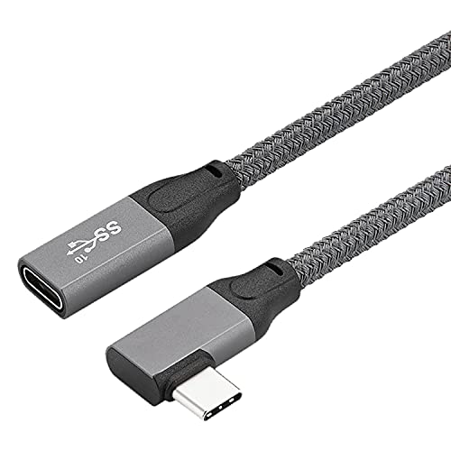 Cabo de extensão USB-C ângulo reto de 6,6 pés, 10 Gbps USB-C 3.1 Gen 2 Cabo de vídeo 4K masculino a fêmea, cabo de