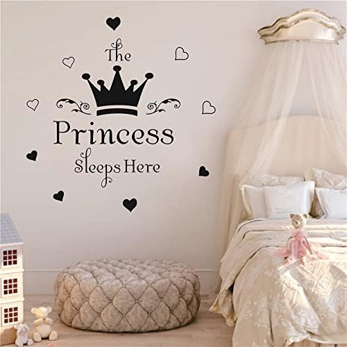 Uilmniy Art Princesa Decalque da parede para meninas citações de bricolage A princesa dorme aqui coroa corações decoração