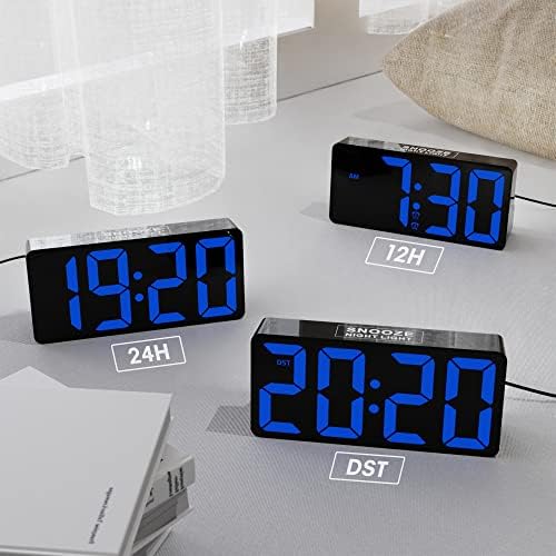 Despertador digital para o quarto, relógio digital de 7 com alarmes duplos, porta de carregamento do tipo C & USB,