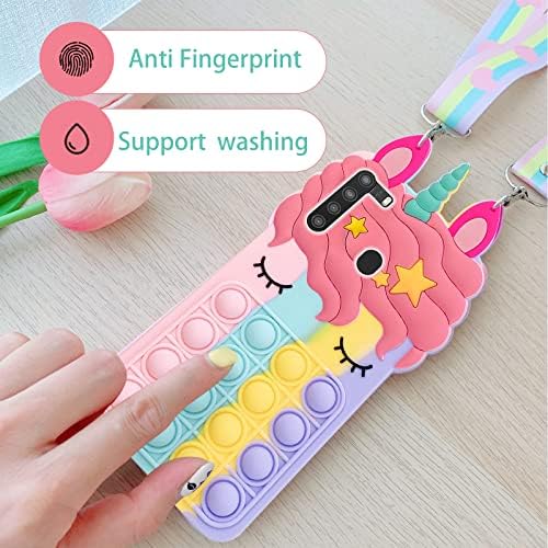 Capa de telefone pop para Samsung Galaxy A21, Fidget Toys Stress Relief Phone Case com cinta, Push Pop Bubble 3D Cartoon Funny