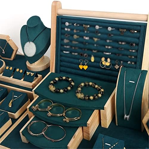 Yfqhdd Jóias Exibir acessórios de colar pingente de colar de pingente Stand Brincos de anel de madeira maciça Conjunto de
