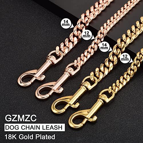 Gzmzc Rose Gold Chain Dog Leash 12mm Meton Destacado Crelas de trela de cão -de -metal com maçaneta acolchoada para