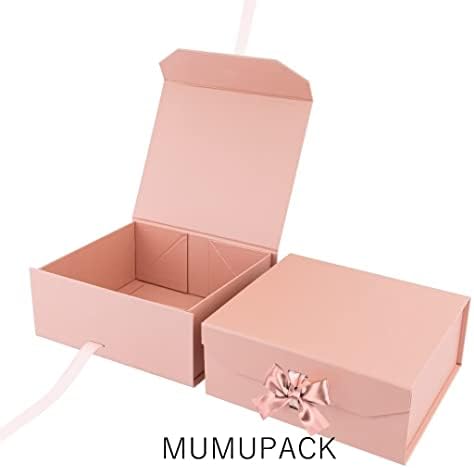 Caixa de presente rosa mumupack com tampa para presentes 10x7.3x3,5 polegadas com fita e fechamento magnético, caixa de acabamento