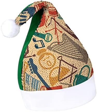 Instrumento musical retro lantejoulas de natal chapéu Papai Noel Cap impressão engraçada para homens Mulheres Decorações