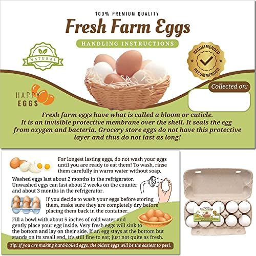 Havongki - 200pcs - Instruções premium de ovos de fazenda frescos de manuseio de cuidados com acessórios de cuidados rótulos | Cartons em branco de ovo 4 6 12 15 18 30 48 50 contagem de recipientes de caixa de cesto armazenando organizador extra