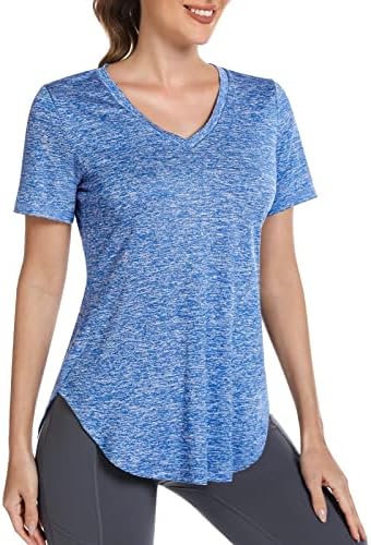 Camisas de treino para mulheres de manga curta leve V Neck Running Dancing Yoga Tops