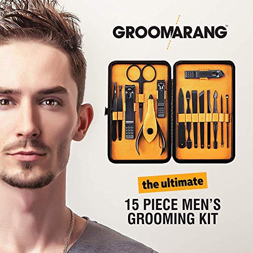 Kit de manicure masculino de 15pc de Groomarang - Conjunto de helicóptero de cortador de unhas resistentes a aço inoxidável