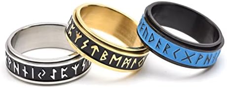 Banda nórdica de runas nórdicas de 8 mm brilho nos símbolos runic spinner spinner símbolos pagãos de casamento celta de casamento inoxidável anéis luminosos jóias nórdicas para homens mulheres