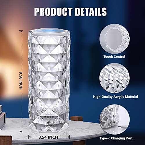 Lâmpada de cristal de toque de Hizeyluck, lâmpada de mesa de 16 RGB, luz noturna de Led Led, luz festiva, luz de mesa