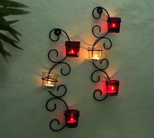 Fitas amarradas na parede decorativa pendurada tealight holder scona de parede de metal com xícaras de vidro e velas de tealight para decoração de natal