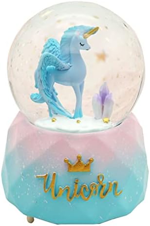 Globos de neve para garotas brilhando unicorn Crystal Music Box Pink Girl Gifts Home Decoration Desktop Ornament