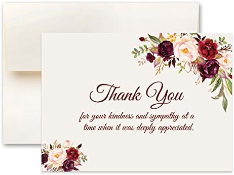 Impressões 50 cartões de reconhecimento de simpatia, notas de agradecimento do funeral, inclui envelopes