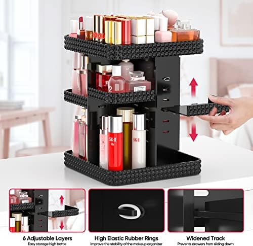 360 Organizador de maquiagem rotativo com 6 gavetas [atualização], loções de grande capacidade e organizador de perfumes