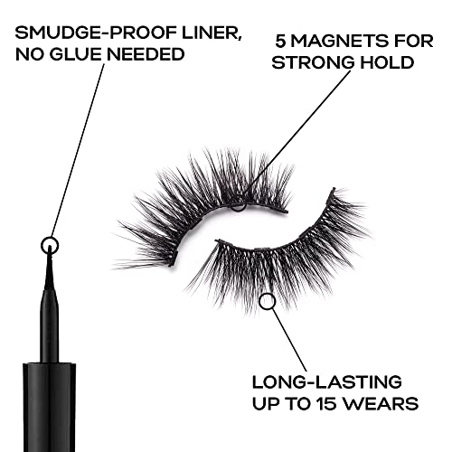 Eylure Promagnetic Magnetic Eyeliner e Kit de cílios falsos, Dramática Dramática de Mink, 1 par de cílios reutilizáveis,